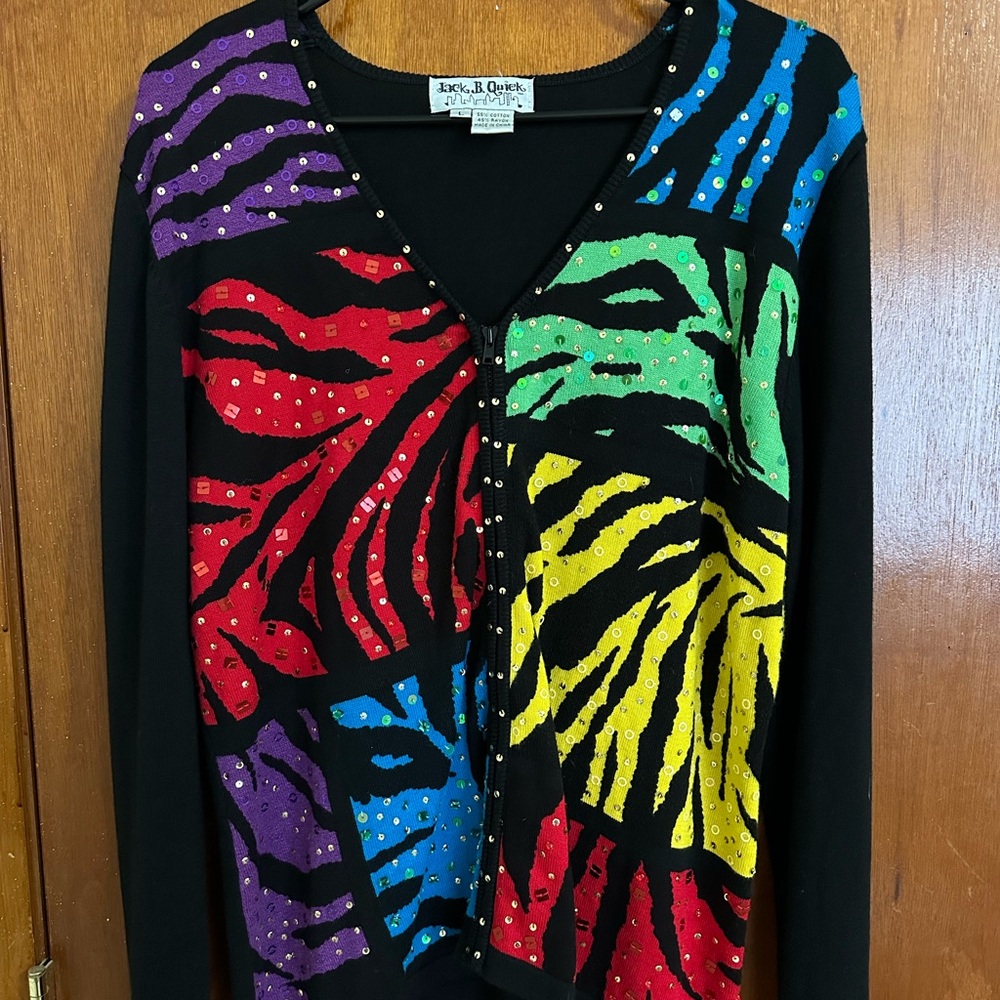 Vintage Jack B. Quick Rainbow Zebra Sweater